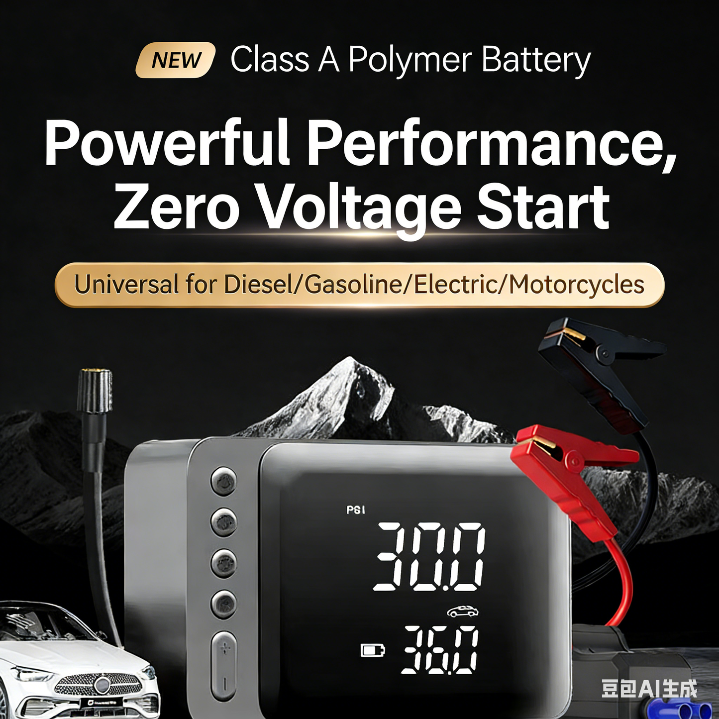 Car Air Pump Emergency Starting Power Supply Wireless Charging Smart Power Bank All-In-One Car Tire Pump-JY