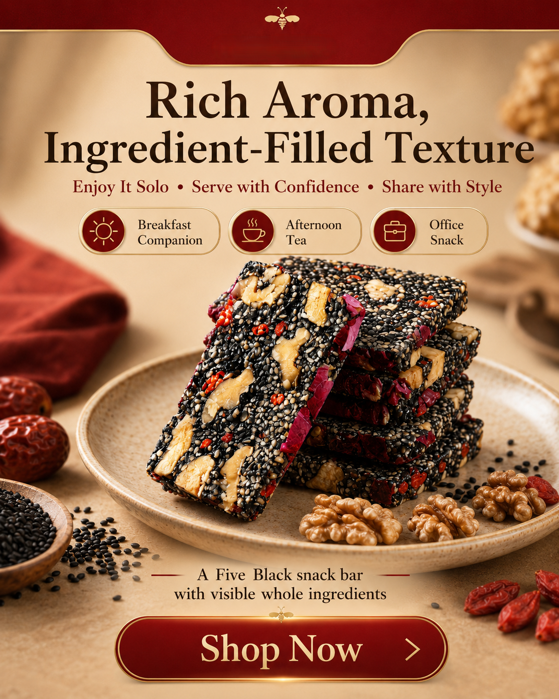 Five Black Nourishing Sesame Bars – Heart & Blood Sugar Friendly Healthy Snack-ZRT
