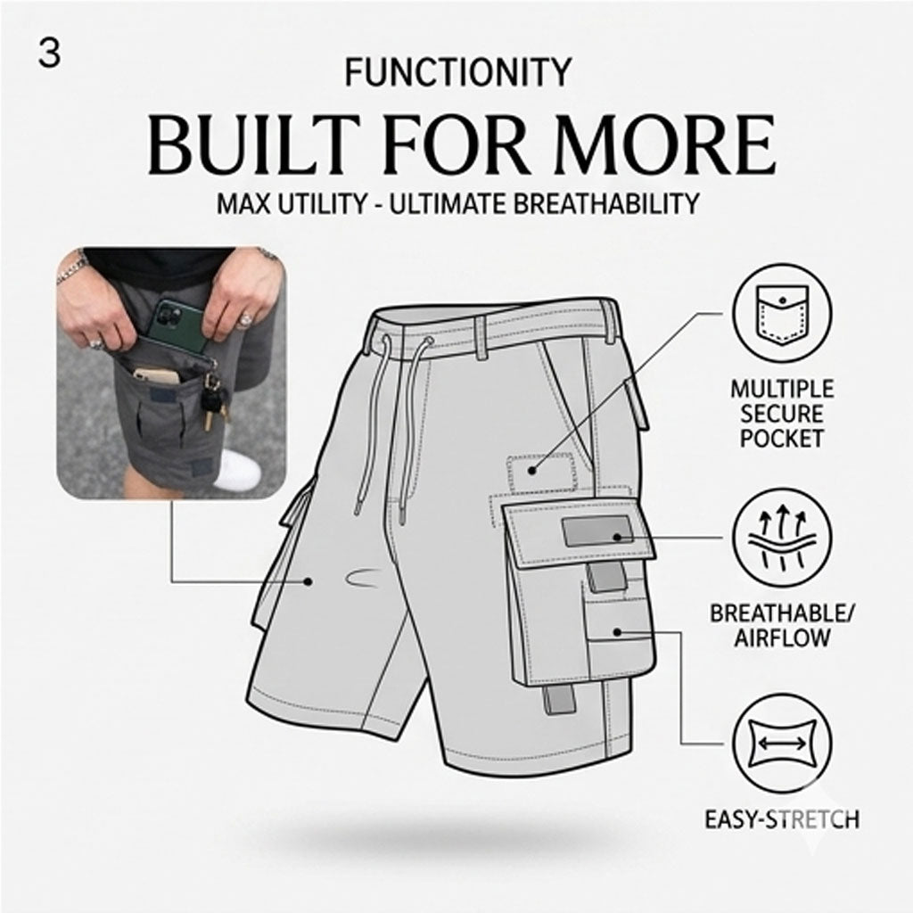 Urban Tactical Large Pocket Cargo Shorts | Men's Lightweight Breathable Streetwear Utility Bottoms 🕶️🔥 LGZ