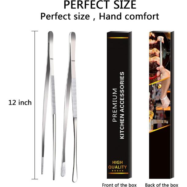 New Arrival 2-Pack 12 Inch Precision Hardware Tweezers, Extra Long Stainless Steel with Handle, Multi-use for Home Kitchen & BBQ Grilling Tools.-KPL