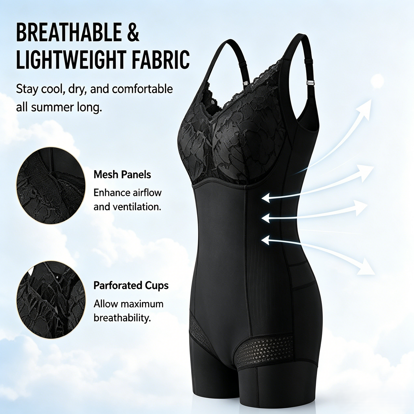 ❄️ Cooling Tummy Control Bodysuit ✨ Breathable Summer Shapewear with Built-In Bra-WBJ