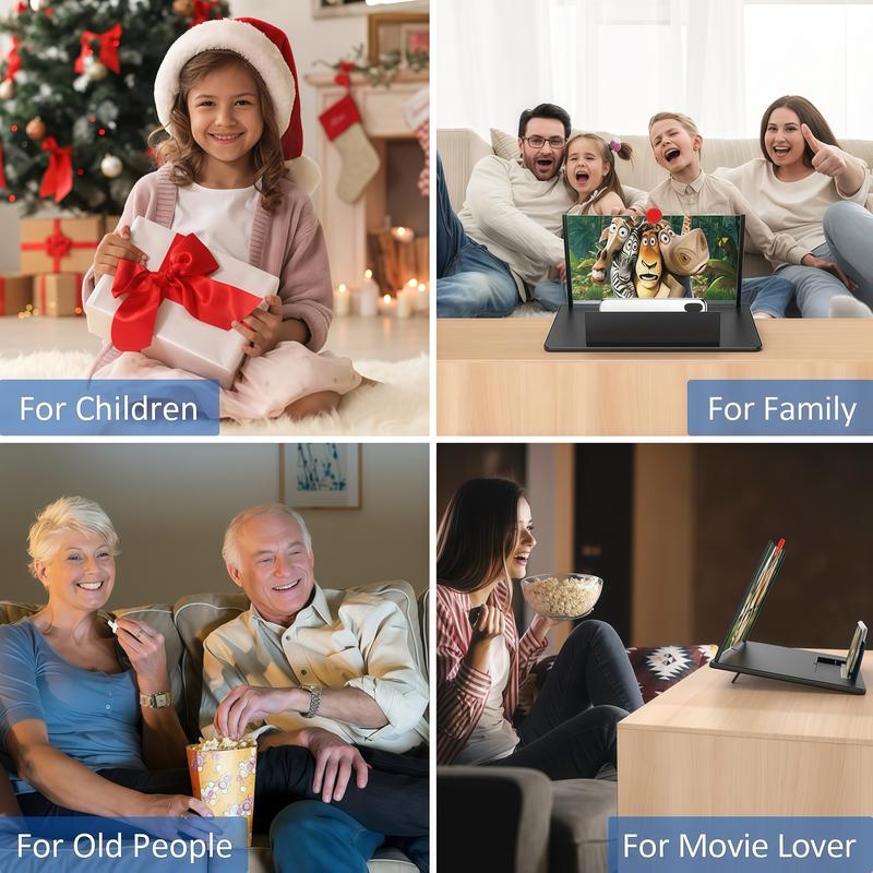 📱12\" Screen Magnifier,3D HD Mobile Phone Magnifier Projector Screen Enlarger for Movies, Videos, and Gaming,Foldable Cell Phone Stand with Screen Amplifier,Supports All Smartphones (Black, 12inch) #SummerVibes-AUX
