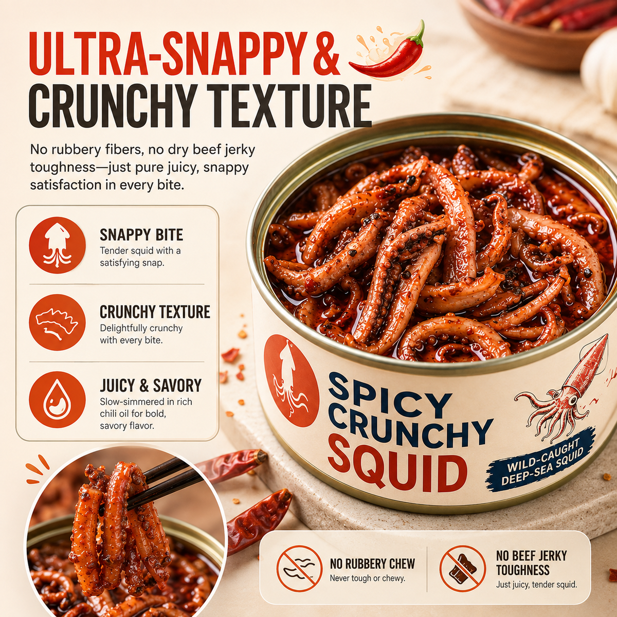 🦑 Wild-Caught Spicy Crunchy Squid – High Protein Seafood Snack 💥 (Buy 1 Get 1 FREE) LGZ