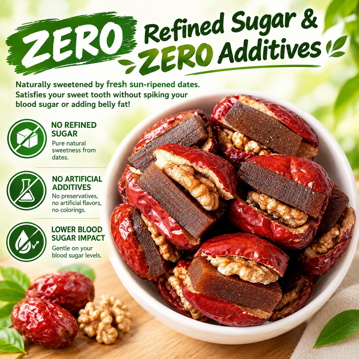 🌿 3-in-1 Superfood Energy Bites - Organic Red Dates Stuffed with Crunchy Walnuts & Hawthorn Berry (Zero Added Sugar, Gut & Heart Health) 🩸 LGZ