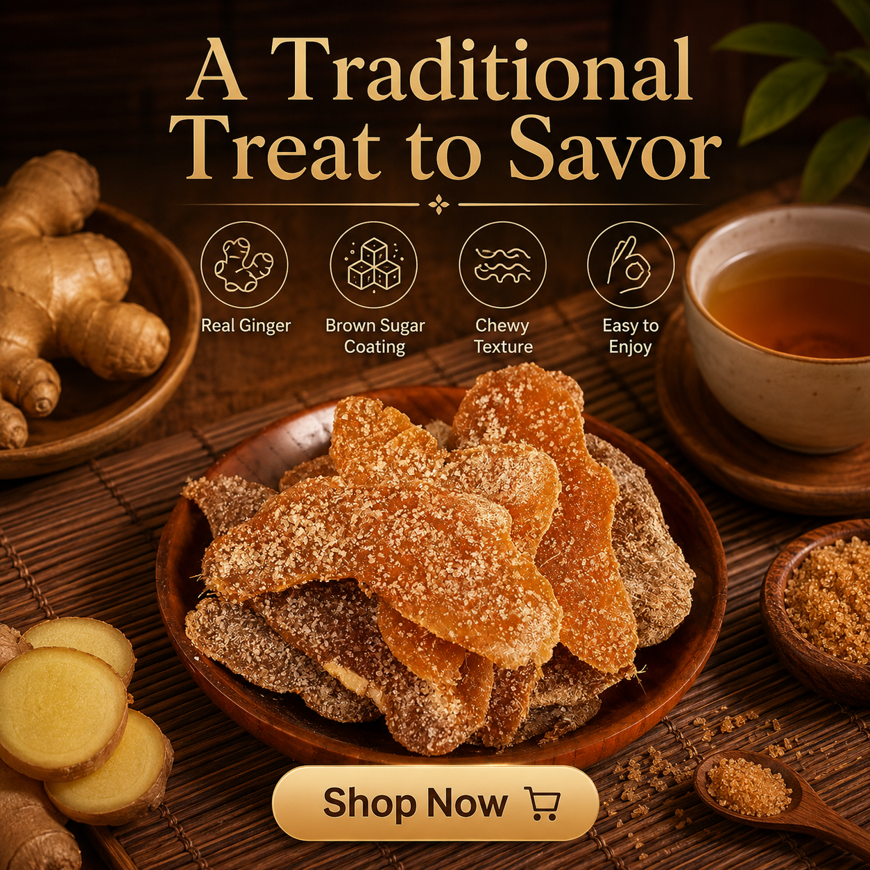 🌶️ Sweet, Spicy & Perfect! Traditional Handmade Brown Sugar Ginger Slices for Everyone 🍯-DZT