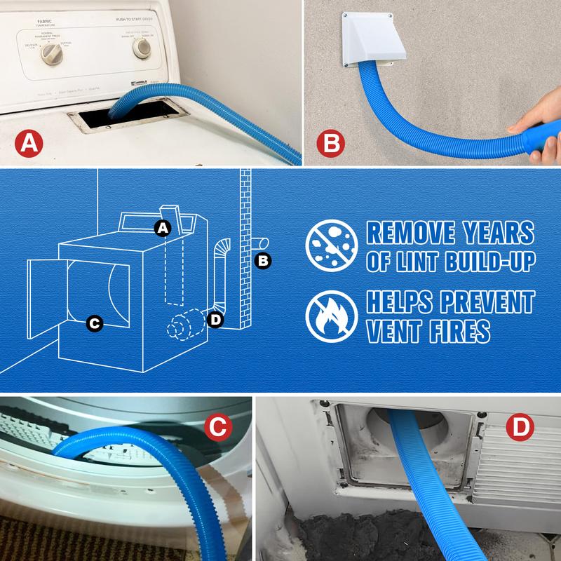 Dryer Vent Cleaner Kit - Universal Stretch Vacuum Hose Lint Remover Attachment-VIM