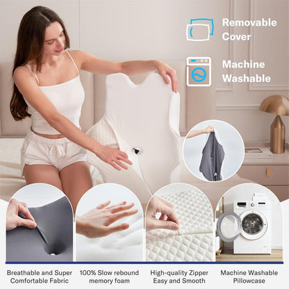 Ergonomic Cervical Pillow for Neck Pain Relief, Contoured Memory Foam Pillow for Side, Back & Stomach Sleepers-TTT