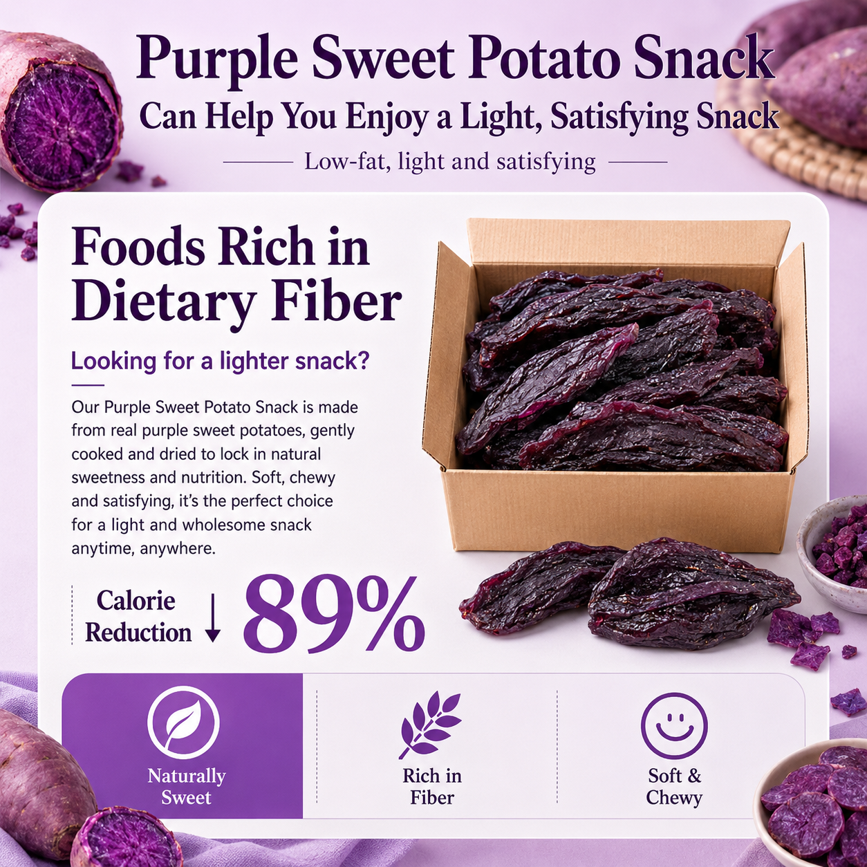 😋Healthy Low Fat Purple Sweet Potato Snack- 🍃Supports balanced blood sugar & daily body vitality-XLB