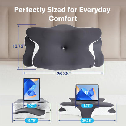 Ergonomic Cervical Pillow for Neck Pain Relief, Contoured Memory Foam Pillow for Side, Back & Stomach Sleepers-TTT