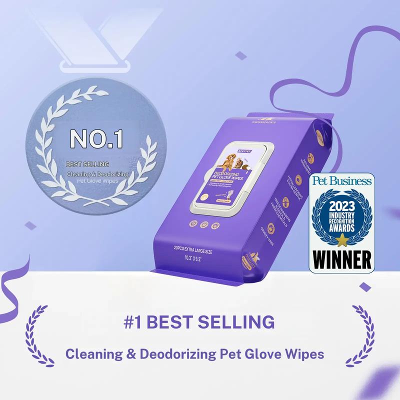 Deodorizing Pet Glove Wipes, Extra Large No-Rinse Cleaning Gloves for Dogs & Cats, Hypoallergenic Disposable Pet Bath Wipes-TTT