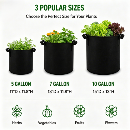 🌱 Premium Non-Woven Grow Bags | Breathable Fabric Pots for Healthier Plants & Bigger Harvests-WBJ