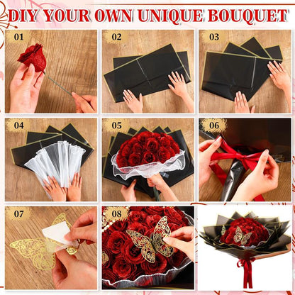 Mother’s Day Glitter Rose Bouquet DIY Artificial Flower Set with 3D Butterfly, Crown, Alphabet Stickers & Ribbon — Perfect Gift for Girlfriend, Wife, Mom & Women, Ideal for Valentine’s Day, Birthdays, Proposals, Anniversaries & Graduation 💐✨-KPL