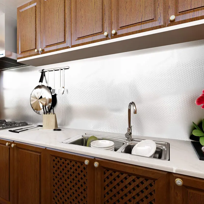 💧 Waterproof Oil Resistant Contact Paper, Peel & Stick Aluminum Foil Sticker for Stove, Cabinet and Wall Decoration-XLB