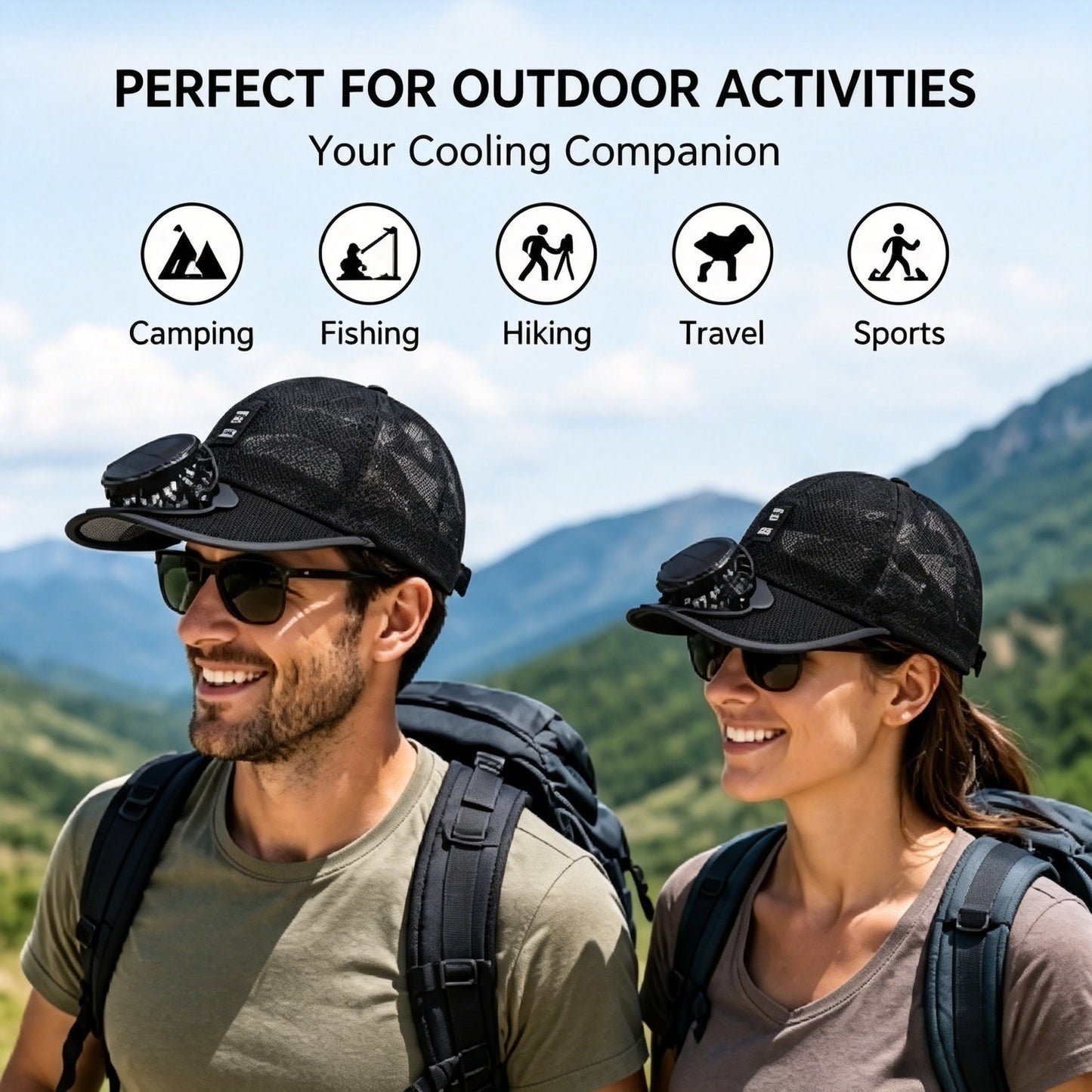 🌞Dual Fan Solar Powered Baseball Cap - Adjustable Speed, Breathable Mesh for Outdoor Sports-LT