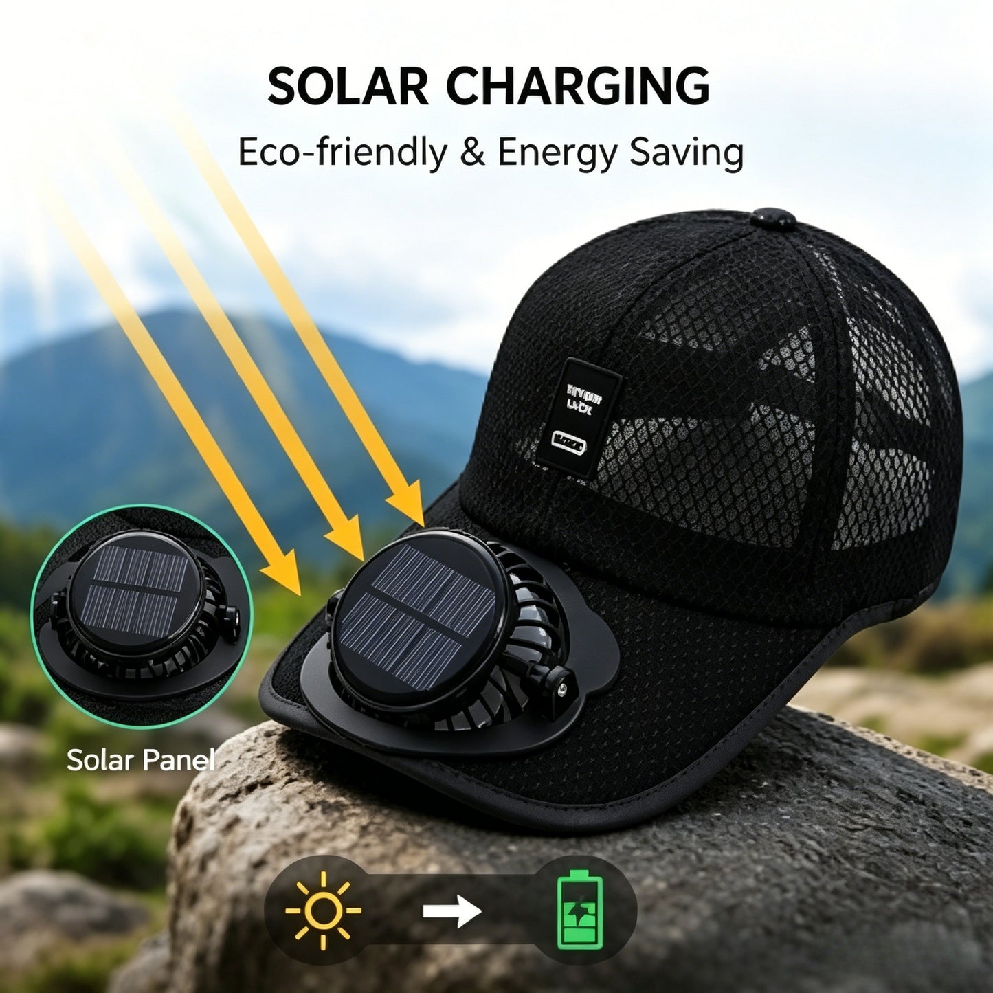 🌞Dual Fan Solar Powered Baseball Cap - Adjustable Speed, Breathable Mesh for Outdoor Sports-LT