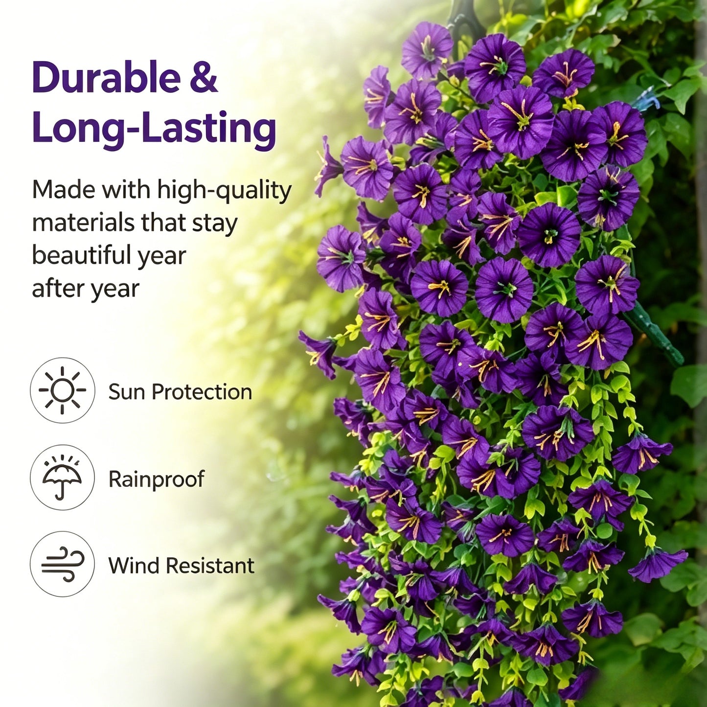 🌸 Lifelike Artificial Hanging Vines | Weatherproof Purple Trumpet Flowers for Year-Round Beauty-LT