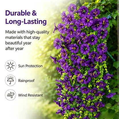 🌸 Lifelike Artificial Hanging Vines | Weatherproof Purple Trumpet Flowers for Year-Round Beauty-LT