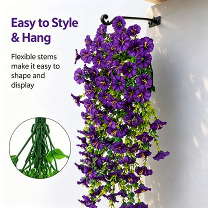 🌸 Lifelike Artificial Hanging Vines | Weatherproof Purple Trumpet Flowers for Year-Round Beauty-LT