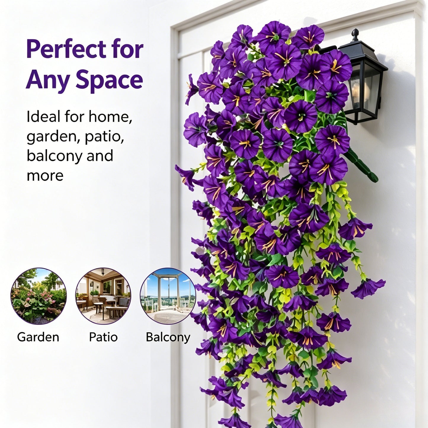 🌸 Lifelike Artificial Hanging Vines | Weatherproof Purple Trumpet Flowers for Year-Round Beauty-LT