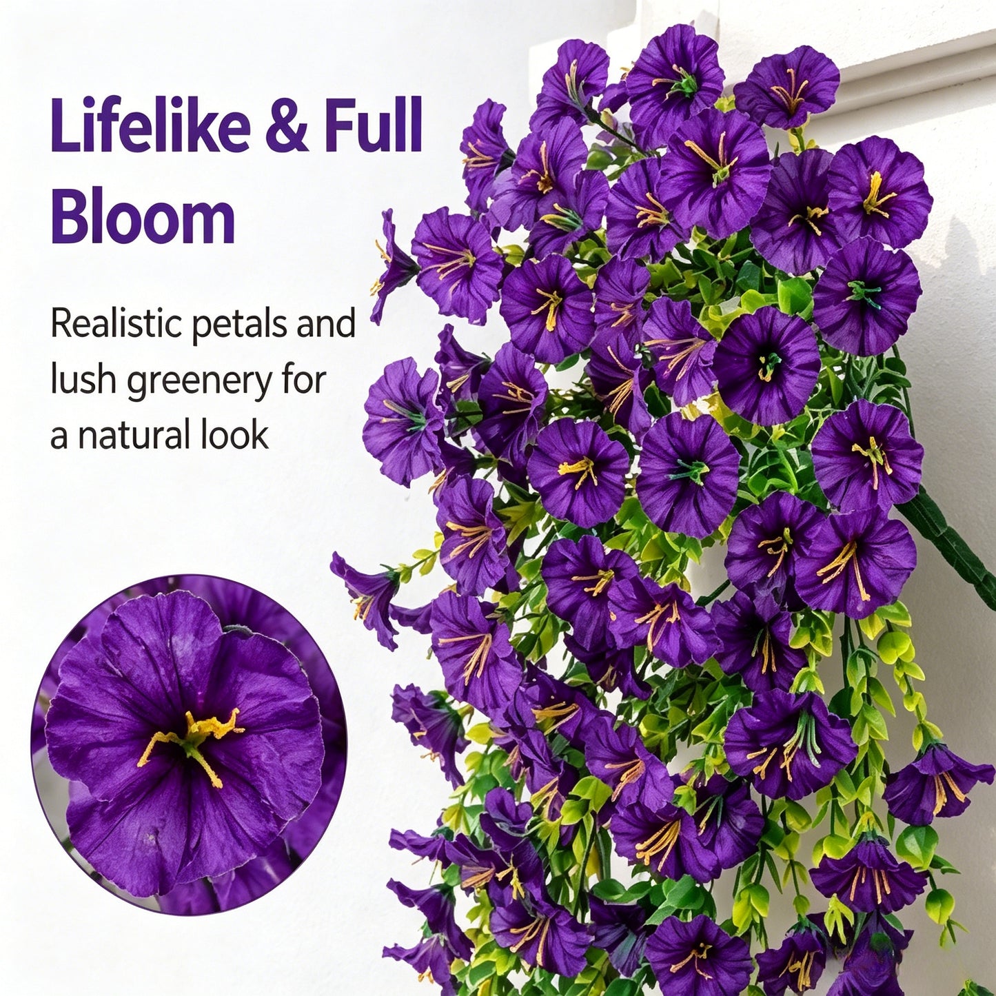 🌸 Lifelike Artificial Hanging Vines | Weatherproof Purple Trumpet Flowers for Year-Round Beauty-LT