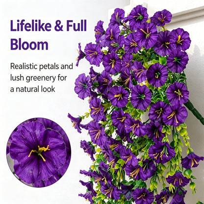 🌸 Lifelike Artificial Hanging Vines | Weatherproof Purple Trumpet Flowers for Year-Round Beauty-LT