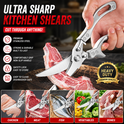 Heavy Duty Kitchen Shears – Effortlessly Cut Chicken, Fish & Meat Bones,Multi-Purpose Bone Cutting Kitchen Shears-AUX