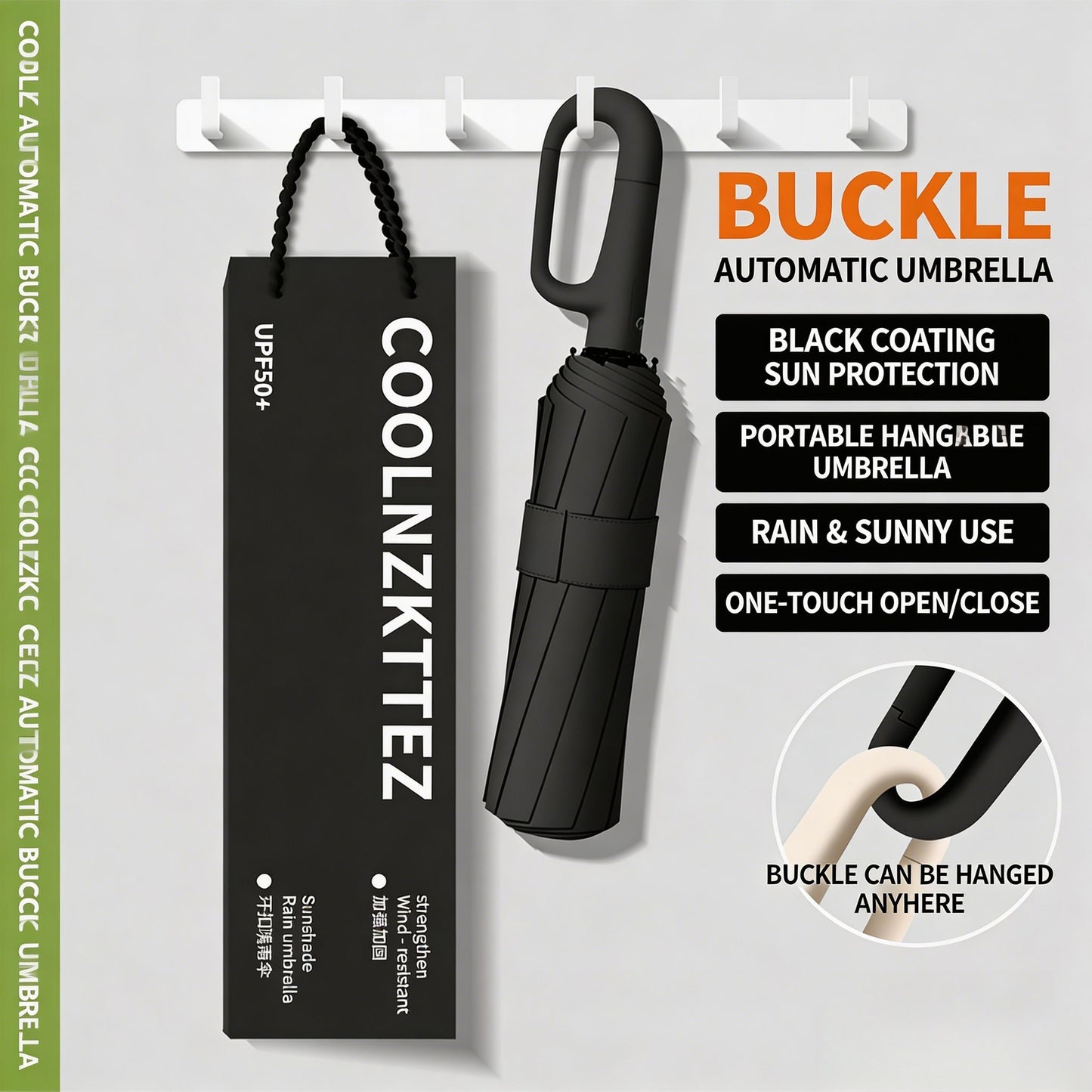 ☔120-Rib Automatic Umbrella with Hook Handle – Your All-Weather Essential-CJP