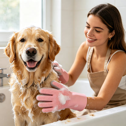 2-in-1 Silicone Pet Grooming & Dishwashing Gloves | Anti-Scratch, Easy Clean-TTT