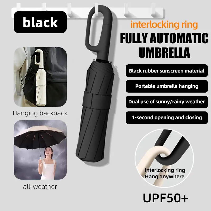 ☂️Automatic Folding Umbrella, Loop Buckle Design, Windproof Waterproof Sun Protection, Dual Use for Men Women-XLB