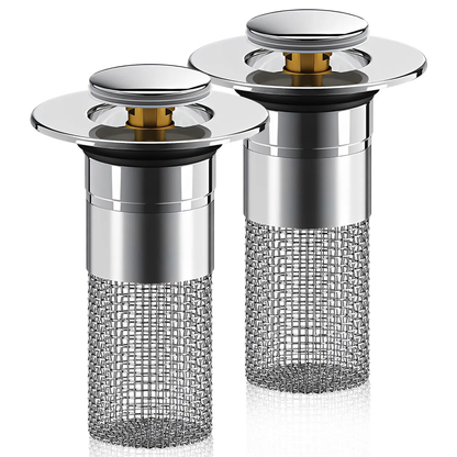 🚿 Bathroom Sink Drain Strainer. Pop-Up Stopper with Removable Stainless Steel Filter Basket ✨. Hair Catcher & Sink Plug Replacement-XLB