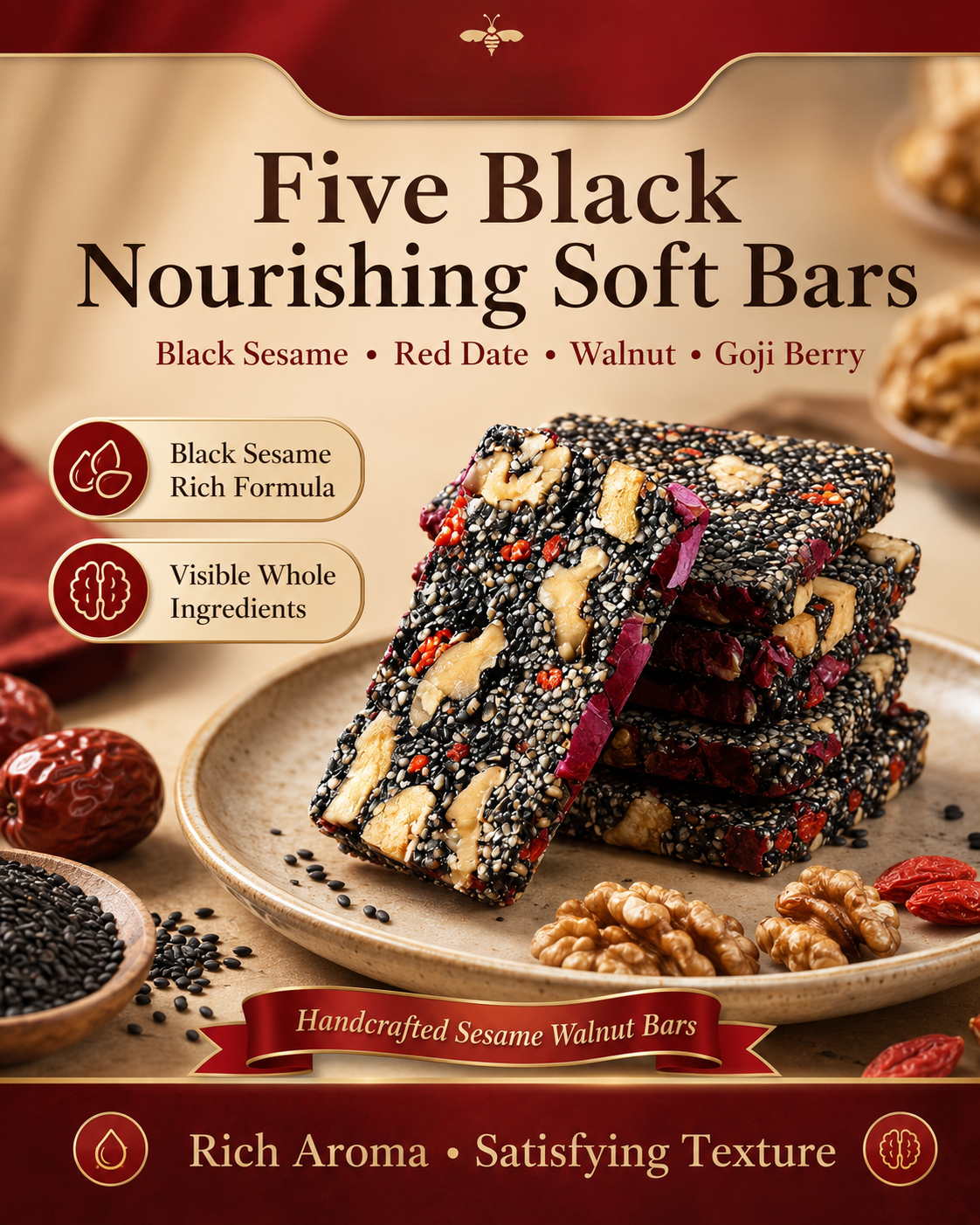 Five Black Nourishing Sesame Bars – Heart & Blood Sugar Friendly Healthy Snack-ZRT