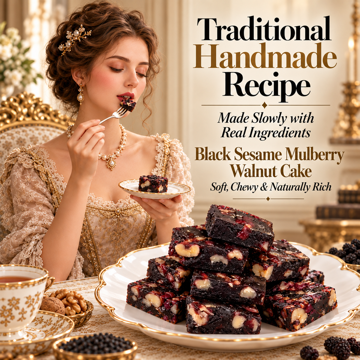 😋Premium Black Sesame Mulberry Walnut Cake-KPL