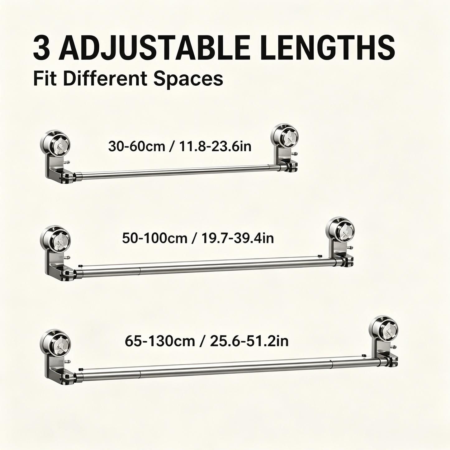 🔄Adjustable Suction Towel Bar, 30-130cm Extendable No Drill Towel Rack, 180° Rotatable, Heavy Duty for Bathroom & Kitchen!-WBJ