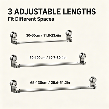 🔄Adjustable Suction Towel Bar, 30-130cm Extendable No Drill Towel Rack, 180° Rotatable, Heavy Duty for Bathroom & Kitchen!-WBJ