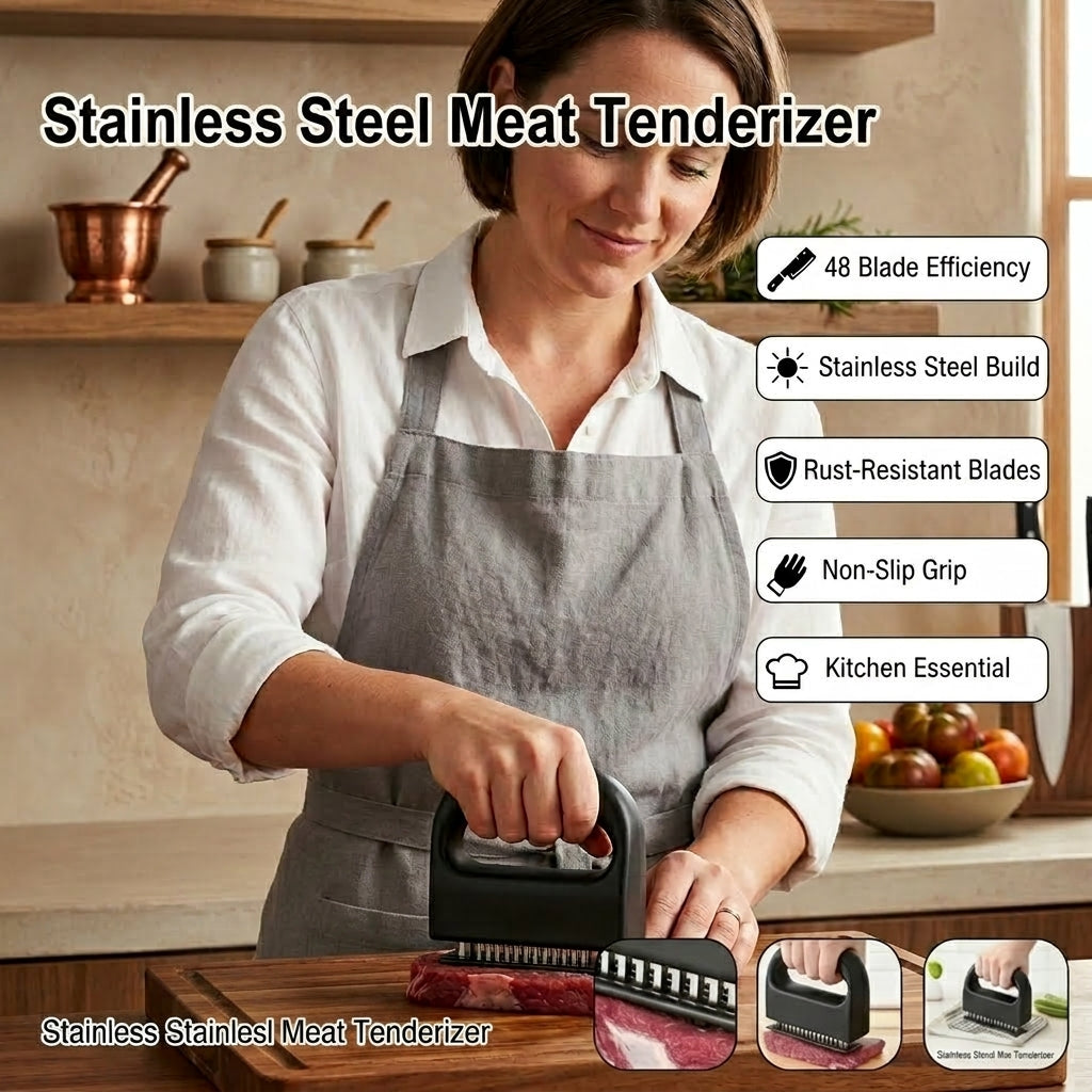 Premium 48-Blade Stainless Steel Meat Tenderizer – Transform Any Meat into a Melt-in-Your-Mouth Masterpiece! 🥩✨-DZT