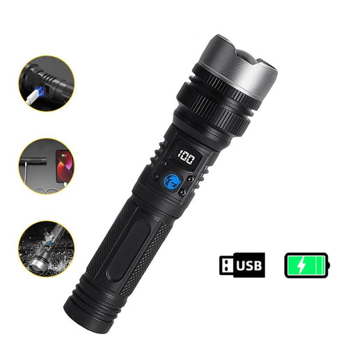 🔦2-in-1 Strong Flashlight (Power Bank)🔦, Digital display ofpower, Rechargeable, Zoomable,, X4Waterproof,Adjustable Brightness Flash Light for Outdoor, Emergency,Camping Accessories.-AUX