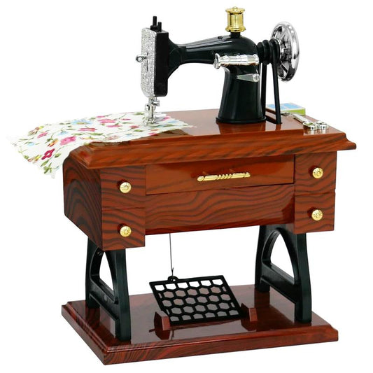 Vintage Mini Sewing Machine Music Box European Retro Classical Treadle Sewing Machine Table Desk Mechanical Clockwork Music Box for Home Decor Birthday Gift.-KPL