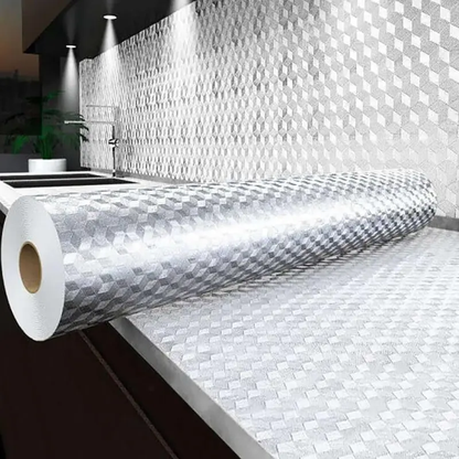 💧 Waterproof Oil Resistant Contact Paper, Peel & Stick Aluminum Foil Sticker for Stove, Cabinet and Wall Decoration-XLB