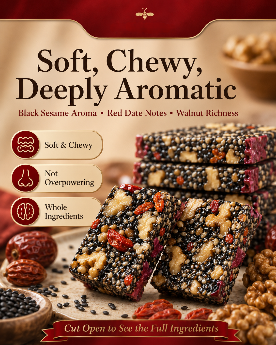 Five Black Nourishing Sesame Bars – Heart & Blood Sugar Friendly Healthy Snack-ZRT