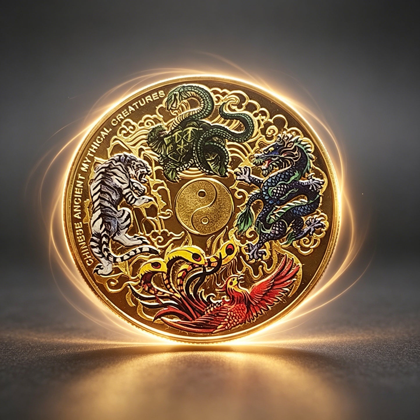 🔮 Title: Ancient Chinese Four Great Beasts Feng Shui Gold Coin – Your Lucky Charm for Protection & Positive Energy-CJP