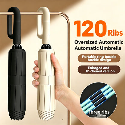 ☔120-Rib Automatic Umbrella with Hook Handle – Your All-Weather Essential-CJP