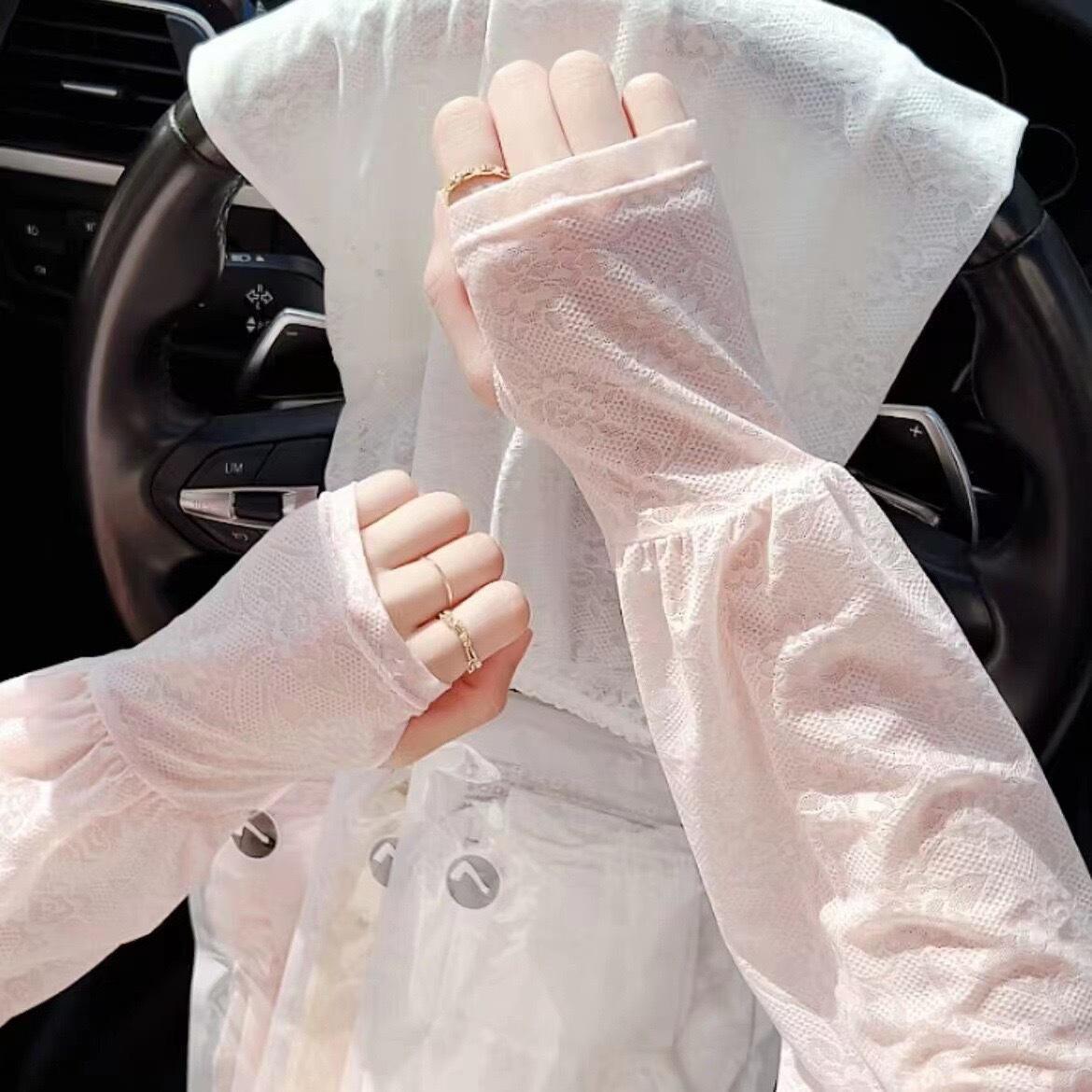 🧊New lace ice sleeve, gentle summer fairy style, suitable for driving, outdoor sun protection, loose cycling, breathable arm protector sleeve-CJP