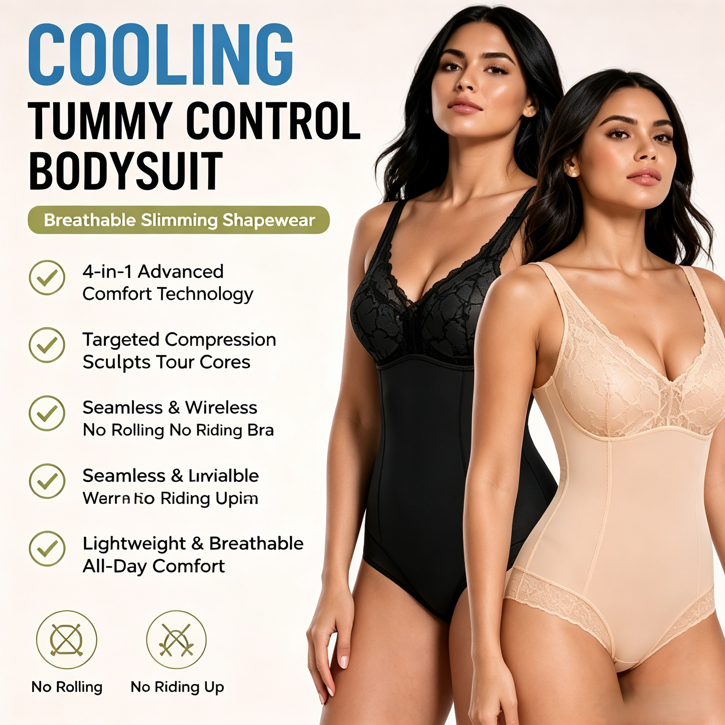 ❄️ Cooling Tummy Control Bodysuit ✨ Breathable Summer Shapewear with Built-In Bra-WBJ