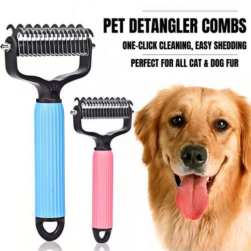 🐾Double-Sided Pet Grooming Comb✨One-Click Clean Undercoat Rake🐶Detangling Brush for Dogs Cats😺Effective for Shedding & Matted Hair-XLB