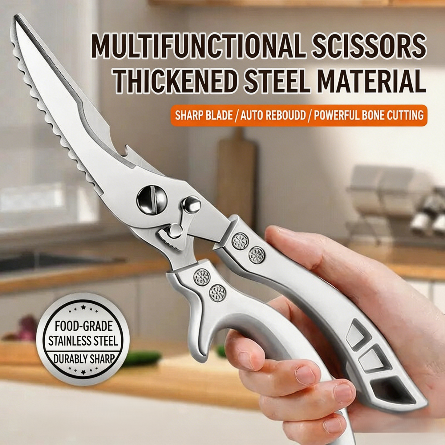 Heavy Duty Kitchen Shears – Effortlessly Cut Chicken, Fish & Meat Bones,Multi-Purpose Bone Cutting Kitchen Shears-AUX