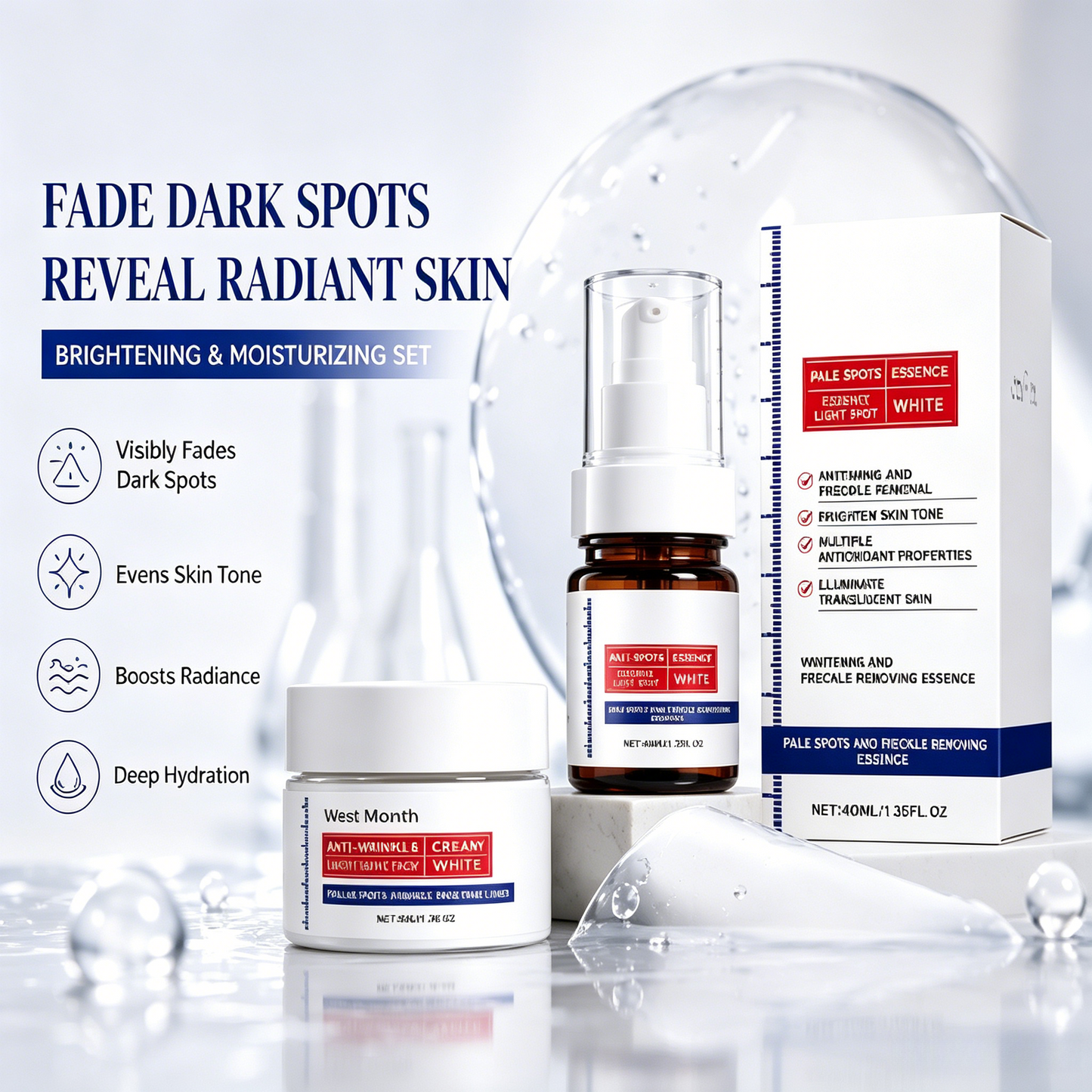 🌟Dark Spot Remover Skin Care Set | Hydrating Brightening Serum + Anti Wrinkle Face Cream For Uneven Dull Skin-LT