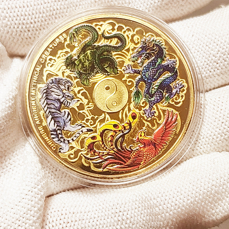 🔮 Title: Ancient Chinese Four Great Beasts Feng Shui Gold Coin – Your Lucky Charm for Protection & Positive Energy-CJP