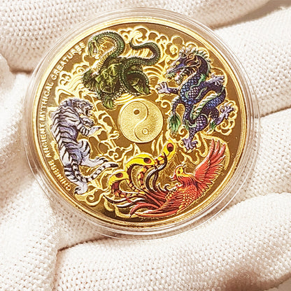 🔮 Title: Ancient Chinese Four Great Beasts Feng Shui Gold Coin – Your Lucky Charm for Protection & Positive Energy-CJP