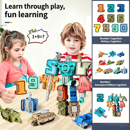 🤖10-in-1 Number Transforming Robot Toy –🔢Numbers 0–9 each transform into a unique mini robot or vehicle mode-YOY