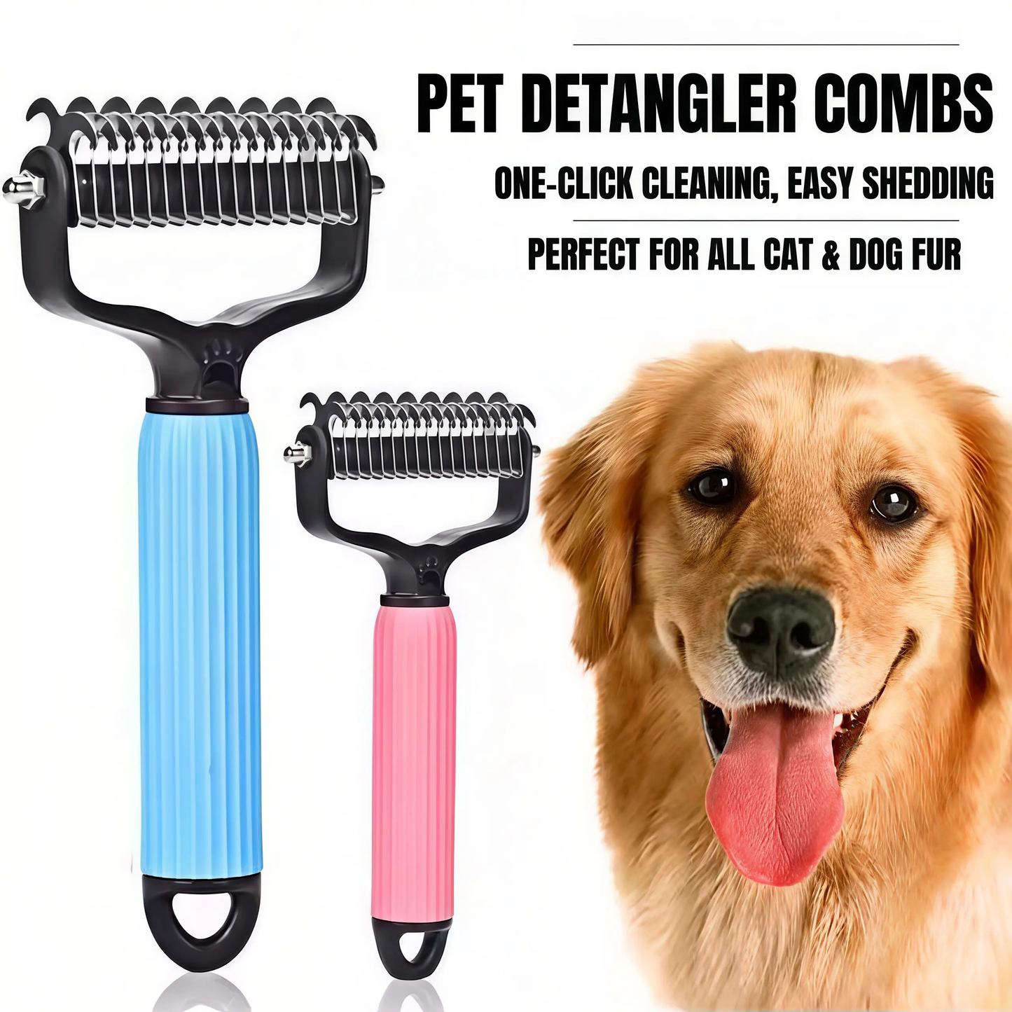 🐾Double-Sided Pet Grooming Comb✨One-Click Clean Undercoat Rake🐶Detangling Brush for Dogs Cats😺Effective for Shedding & Matted Hair-XLB